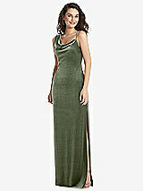 Front View Thumbnail - Sage Asymmetrical One-Shoulder Velvet Maxi Slip Dress