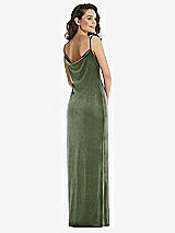 Rear View Thumbnail - Sage Asymmetrical One-Shoulder Velvet Maxi Slip Dress