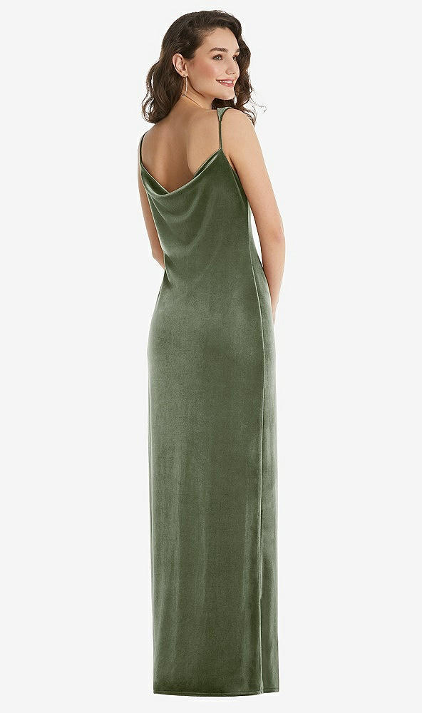 Back View - Sage Asymmetrical One-Shoulder Velvet Maxi Slip Dress