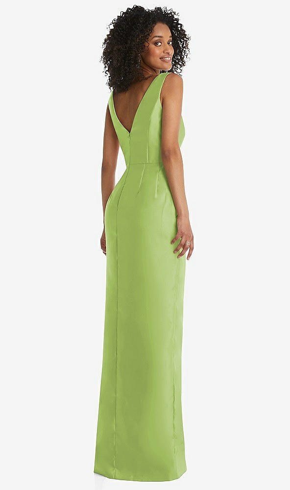 Back View - Mojito Pleated Bodice Satin Maxi Pencil Dress with Bow Detail