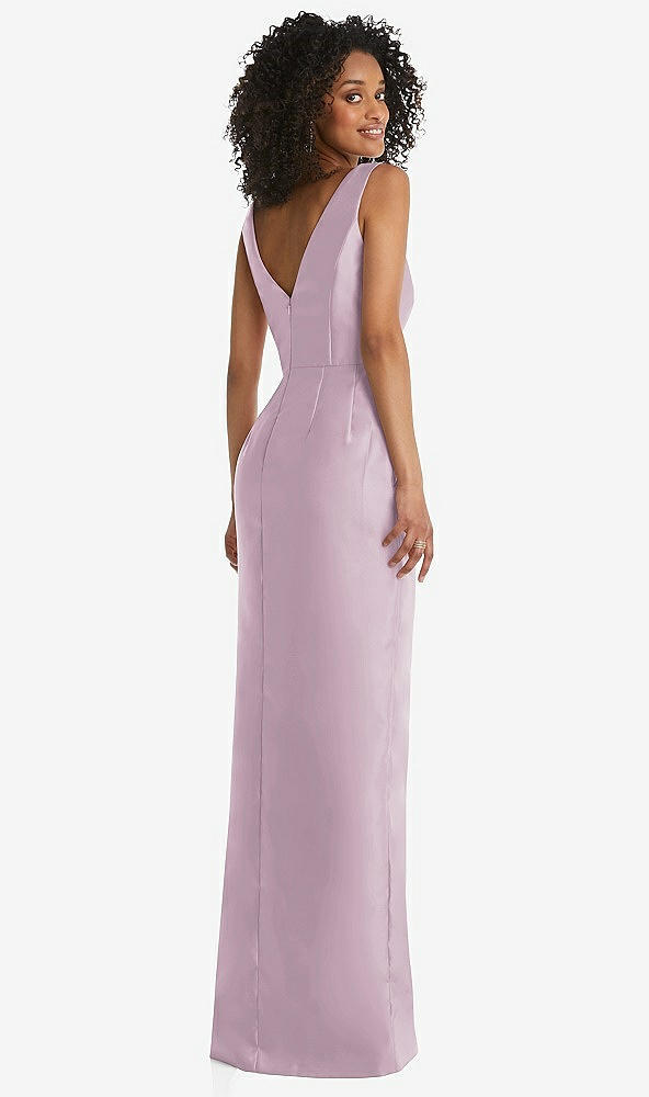 Back View - Suede Rose Pleated Bodice Satin Maxi Pencil Dress with Bow Detail