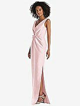 Side View Thumbnail - Ballet Pink Pleated Bodice Satin Maxi Pencil Dress with Bow Detail