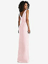 Rear View Thumbnail - Ballet Pink Pleated Bodice Satin Maxi Pencil Dress with Bow Detail