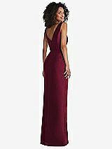 Rear View Thumbnail - Cabernet Pleated Bodice Satin Maxi Pencil Dress with Bow Detail