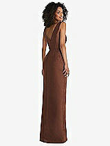 Rear View Thumbnail - Cognac Pleated Bodice Satin Maxi Pencil Dress with Bow Detail