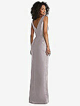 Rear View Thumbnail - Cashmere Gray Pleated Bodice Satin Maxi Pencil Dress with Bow Detail