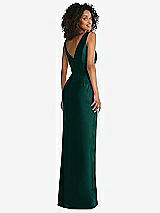 Rear View Thumbnail - Evergreen Pleated Bodice Satin Maxi Pencil Dress with Bow Detail