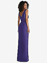 Rear View Thumbnail - Grape Pleated Bodice Satin Maxi Pencil Dress with Bow Detail