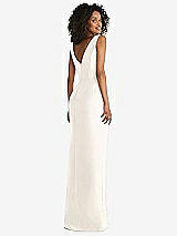 Rear View Thumbnail - Ivory Pleated Bodice Satin Maxi Pencil Dress with Bow Detail