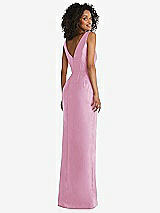 Rear View Thumbnail - Powder Pink Pleated Bodice Satin Maxi Pencil Dress with Bow Detail