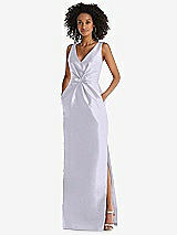 Front View Thumbnail - Silver Dove Pleated Bodice Satin Maxi Pencil Dress with Bow Detail