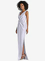 Side View Thumbnail - Silver Dove Pleated Bodice Satin Maxi Pencil Dress with Bow Detail