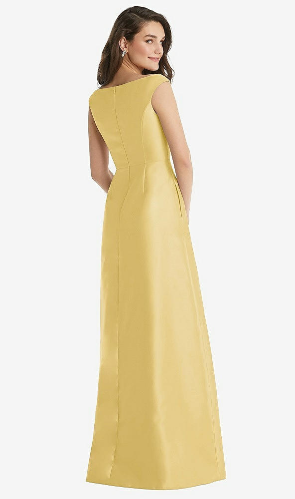 Back View - Maize Off-the-Shoulder Draped Wrap Maxi Dress with Pockets