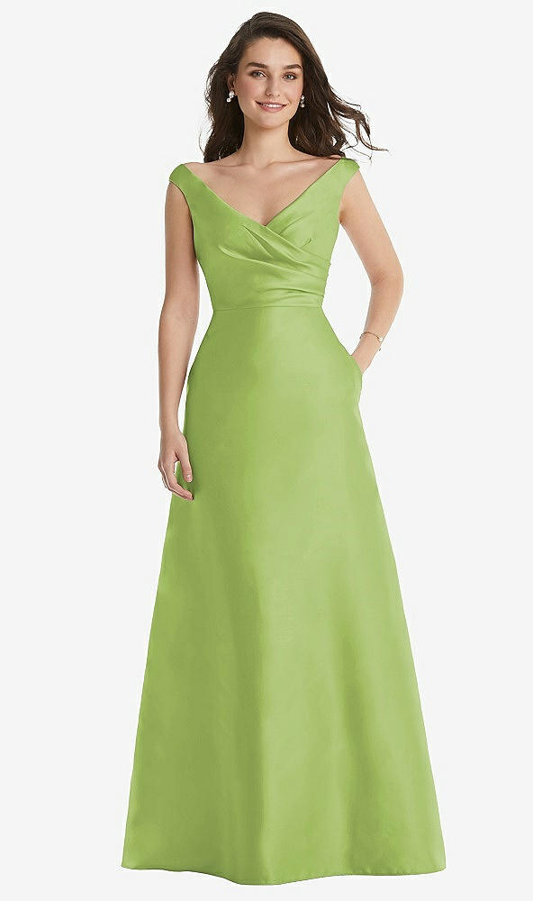 Front View - Mojito Off-the-Shoulder Draped Wrap Maxi Dress with Pockets