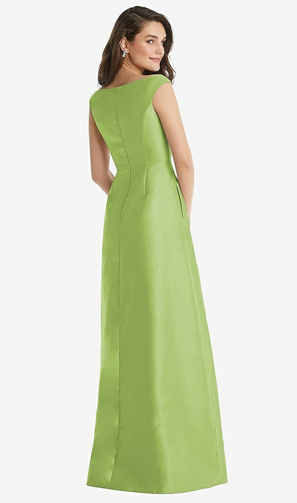 Back View - Mojito Off-the-Shoulder Draped Wrap Maxi Dress with Pockets
