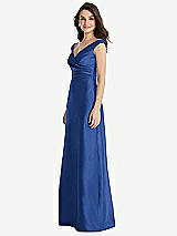 Side View Thumbnail - Classic Blue Off-the-Shoulder Draped Wrap Maxi Dress with Pockets