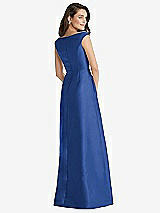 Rear View Thumbnail - Classic Blue Off-the-Shoulder Draped Wrap Maxi Dress with Pockets