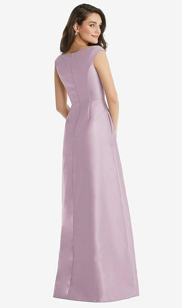 Back View - Suede Rose Off-the-Shoulder Draped Wrap Maxi Dress with Pockets