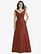 Front View Thumbnail - Auburn Moon Off-the-Shoulder Draped Wrap Maxi Dress with Pockets