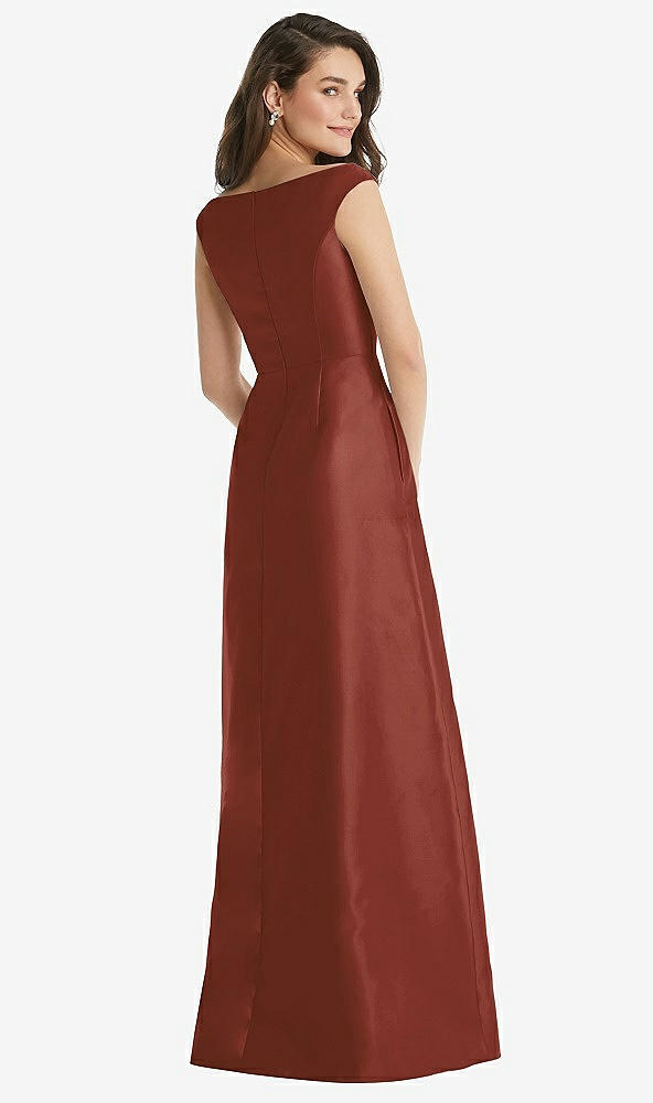 Back View - Auburn Moon Off-the-Shoulder Draped Wrap Maxi Dress with Pockets