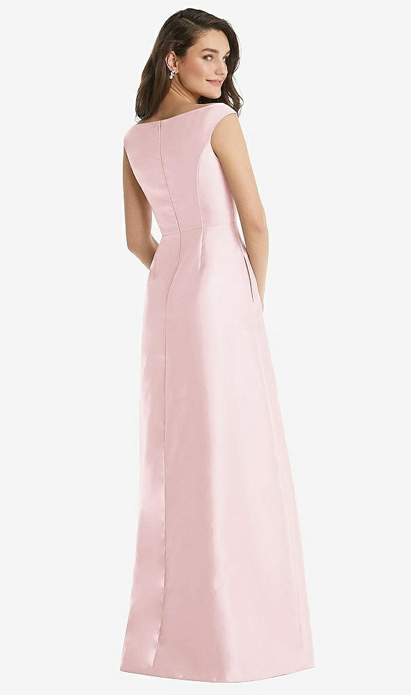 Back View - Ballet Pink Off-the-Shoulder Draped Wrap Maxi Dress with Pockets