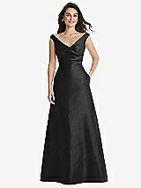Front View Thumbnail - Black Off-the-Shoulder Draped Wrap Maxi Dress with Pockets