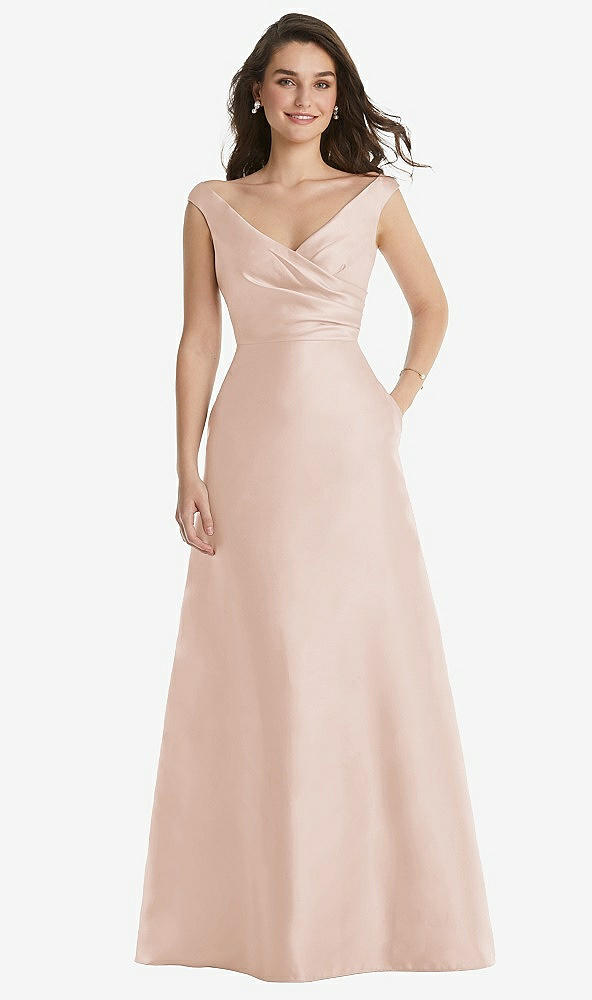 Front View - Cameo Off-the-Shoulder Draped Wrap Maxi Dress with Pockets