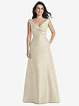 Front View Thumbnail - Champagne Off-the-Shoulder Draped Wrap Maxi Dress with Pockets