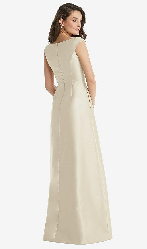Back View - Champagne Off-the-Shoulder Draped Wrap Maxi Dress with Pockets