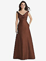 Front View Thumbnail - Cognac Off-the-Shoulder Draped Wrap Maxi Dress with Pockets