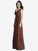 Side View Thumbnail - Cognac Off-the-Shoulder Draped Wrap Maxi Dress with Pockets