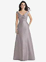 Front View Thumbnail - Cashmere Gray Off-the-Shoulder Draped Wrap Maxi Dress with Pockets