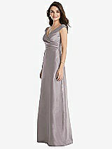 Side View Thumbnail - Cashmere Gray Off-the-Shoulder Draped Wrap Maxi Dress with Pockets