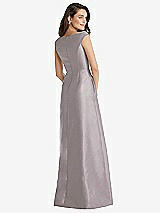 Rear View Thumbnail - Cashmere Gray Off-the-Shoulder Draped Wrap Maxi Dress with Pockets
