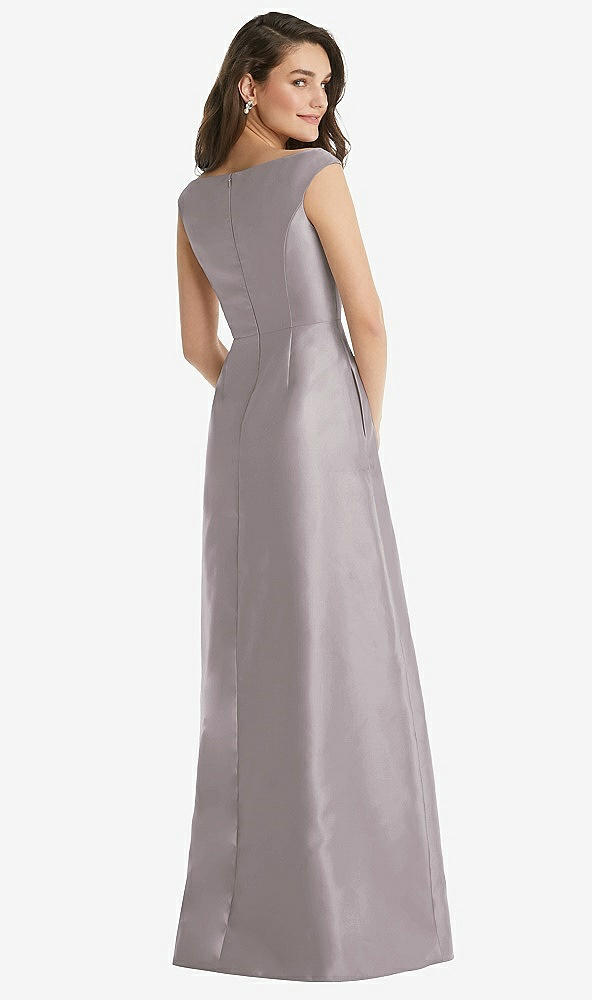 Back View - Cashmere Gray Off-the-Shoulder Draped Wrap Maxi Dress with Pockets