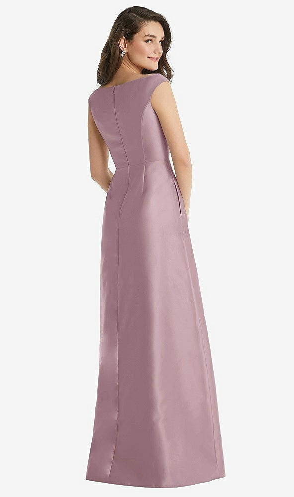 Back View - Dusty Rose Off-the-Shoulder Draped Wrap Maxi Dress with Pockets