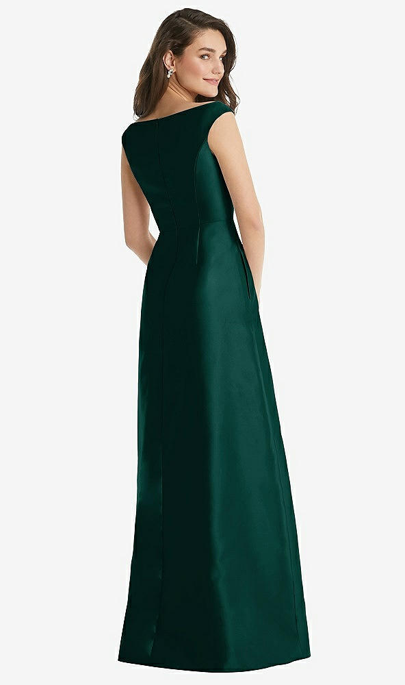 Back View - Evergreen Off-the-Shoulder Draped Wrap Maxi Dress with Pockets