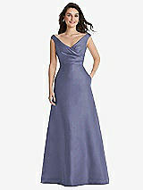 Front View Thumbnail - French Blue Off-the-Shoulder Draped Wrap Maxi Dress with Pockets