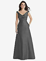 Front View Thumbnail - Gunmetal Off-the-Shoulder Draped Wrap Maxi Dress with Pockets