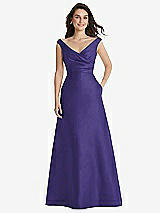 Front View Thumbnail - Grape Off-the-Shoulder Draped Wrap Maxi Dress with Pockets