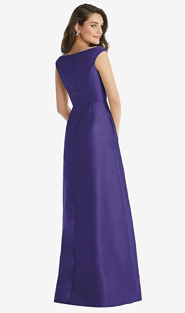 Back View - Grape Off-the-Shoulder Draped Wrap Maxi Dress with Pockets