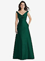 Front View Thumbnail - Hunter Green Off-the-Shoulder Draped Wrap Maxi Dress with Pockets