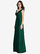 Side View Thumbnail - Hunter Green Off-the-Shoulder Draped Wrap Maxi Dress with Pockets