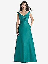 Front View Thumbnail - Jade Off-the-Shoulder Draped Wrap Maxi Dress with Pockets