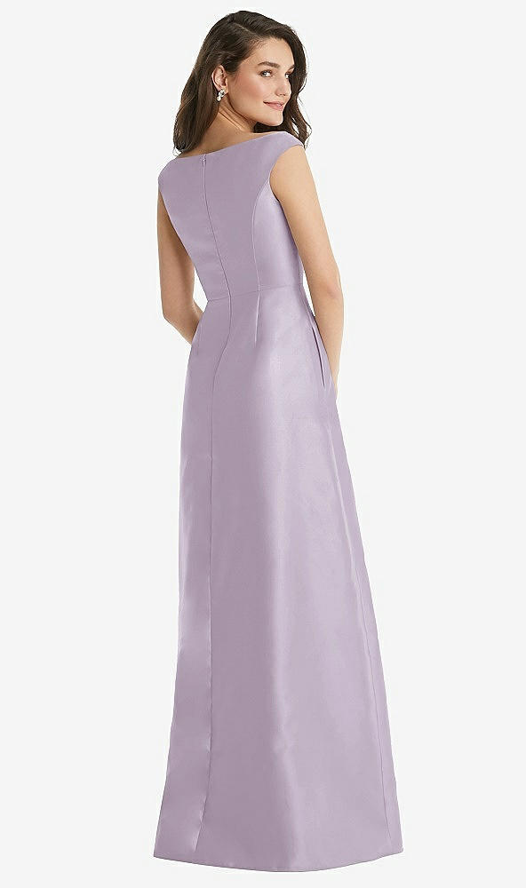 Back View - Lilac Haze Off-the-Shoulder Draped Wrap Maxi Dress with Pockets