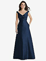 Front View Thumbnail - Midnight Navy Off-the-Shoulder Draped Wrap Maxi Dress with Pockets