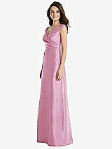 Side View Thumbnail - Powder Pink Off-the-Shoulder Draped Wrap Maxi Dress with Pockets