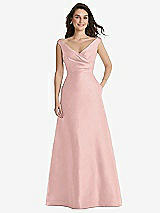 Front View Thumbnail - Rose - PANTONE Rose Quartz Off-the-Shoulder Draped Wrap Maxi Dress with Pockets
