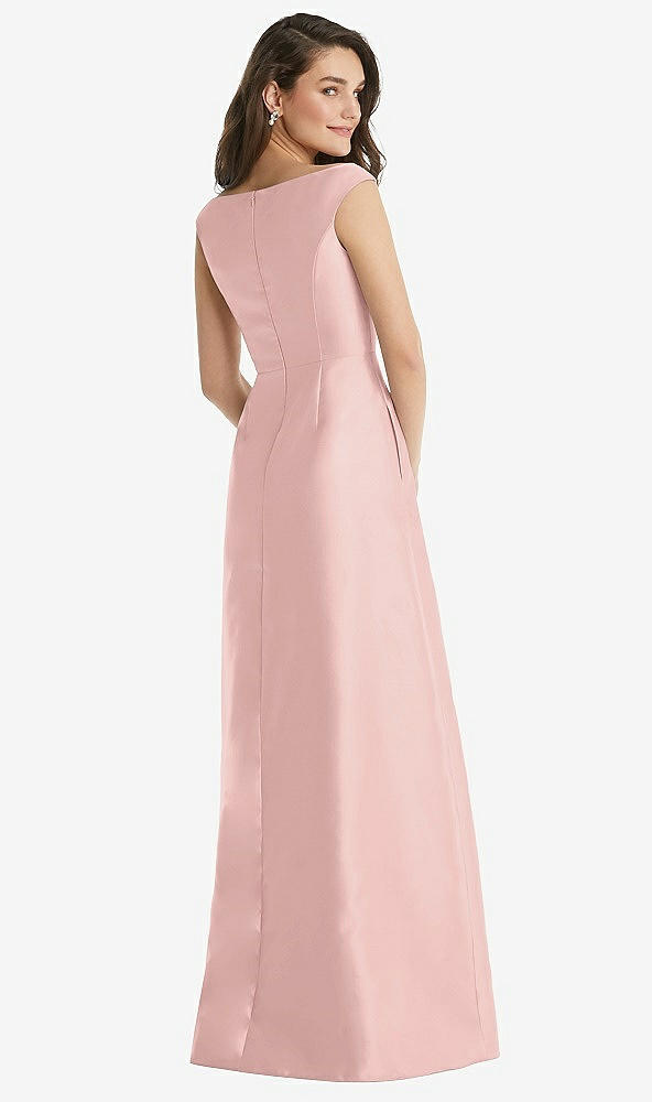 Back View - Rose - PANTONE Rose Quartz Off-the-Shoulder Draped Wrap Maxi Dress with Pockets
