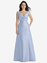 Front View Thumbnail - Sky Blue Off-the-Shoulder Draped Wrap Maxi Dress with Pockets